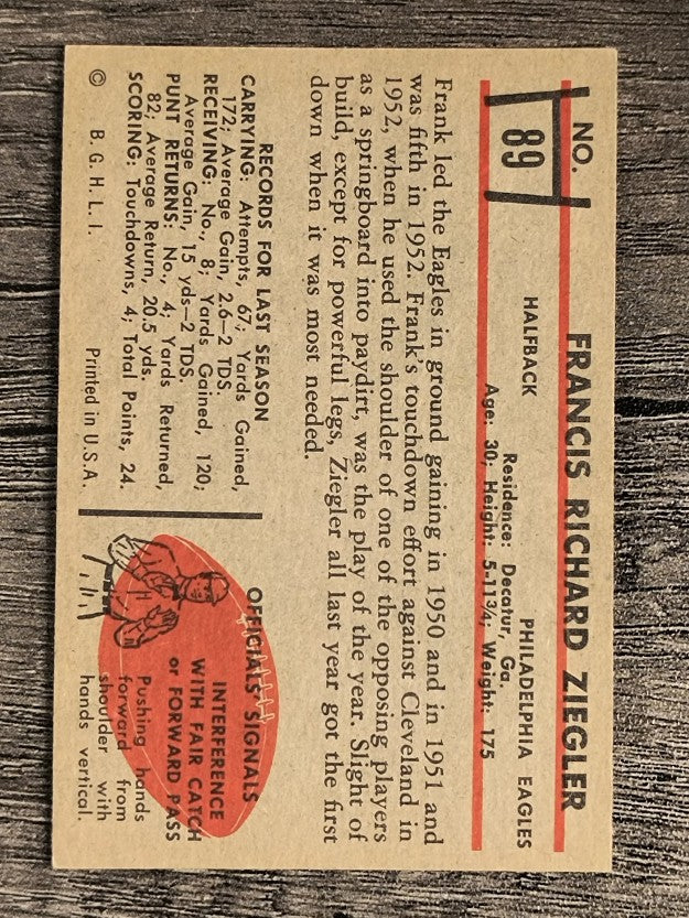 1953 Bowman #89 Frank Ziegler (EXMT)