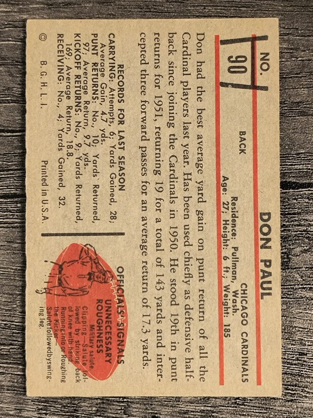 1953 Bowman #90 Don Paul DB (EXMT)