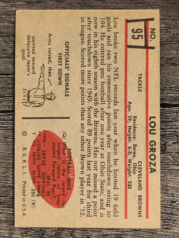 1953 Bowman #95 Lou Groza SP (VG)