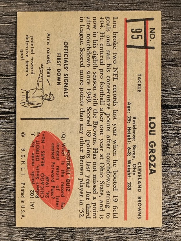 1953 Bowman #95 Lou Groza SP (EXMT)
