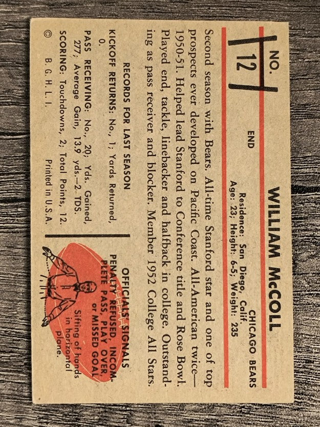 1953 Bowman #12 Bill McColl (TRIMMED)