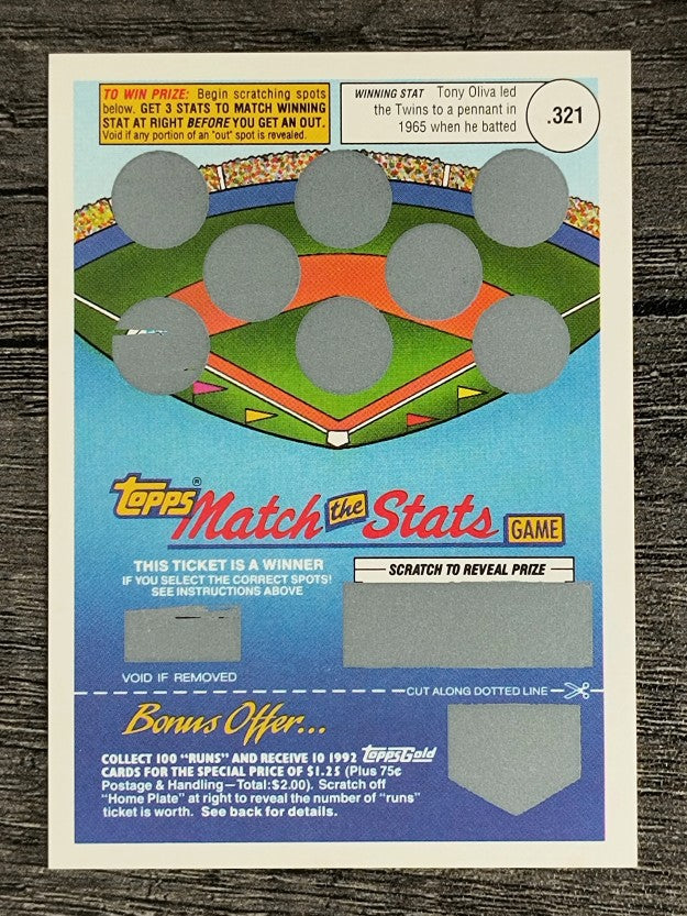 1992 Topps Gold Winner Scratch Cards #NNO Tony Oliva