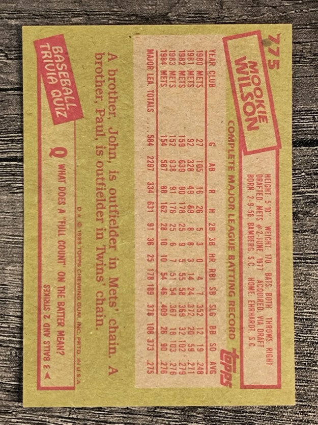 1985 Topps #775 Mookie Wilson