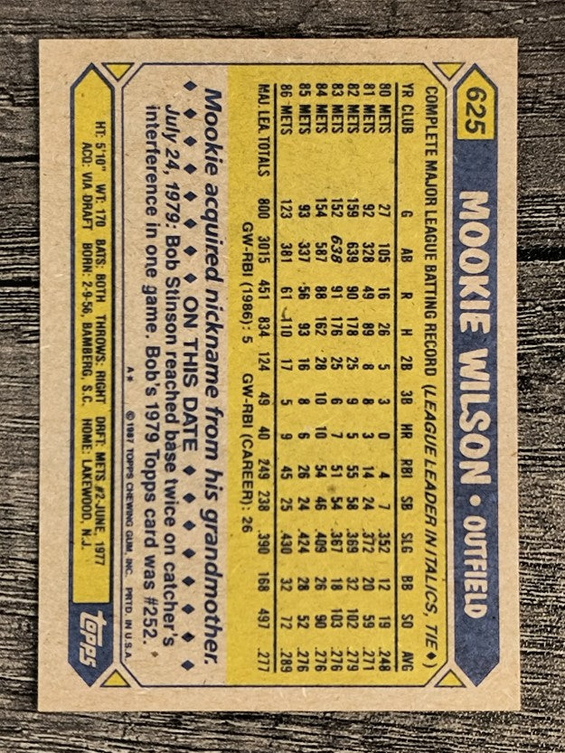 1987 Topps #625 Mookie Wilson