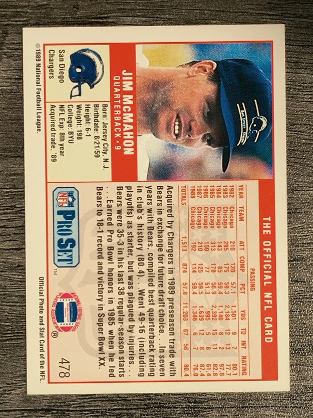 1989 Pro Set #478A Jim McMahon/No mention of trade on card front