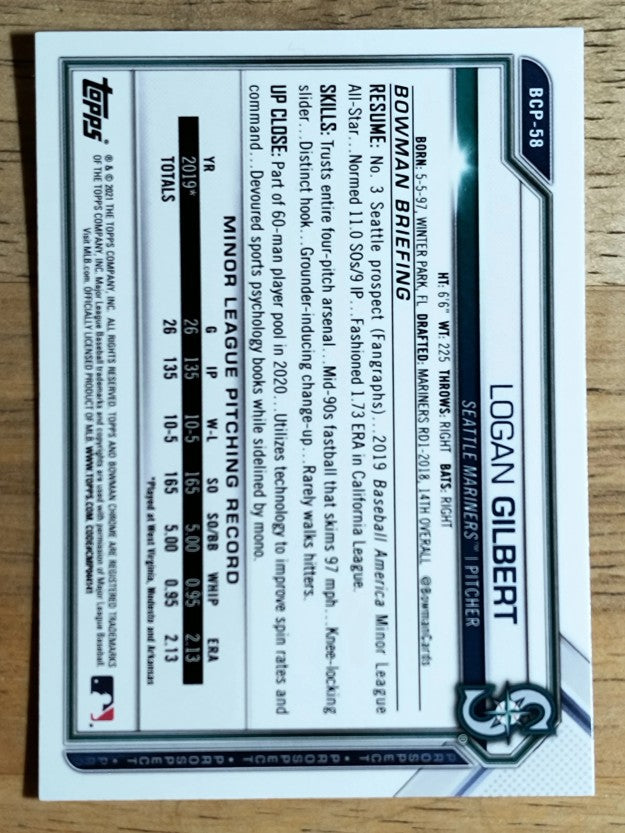2021 Bowman Chrome Prospects #BCP58 Logan Gilbert