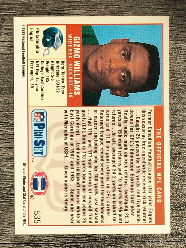 1989 Pro Set #535B Gizmo Williams RC/No Scouting Photo/Canadian Football on back
