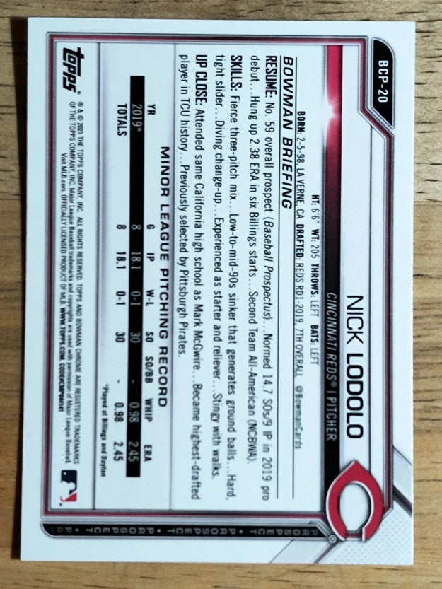 2021 Bowman Chrome Prospects #BCP20 Nick Lodolo