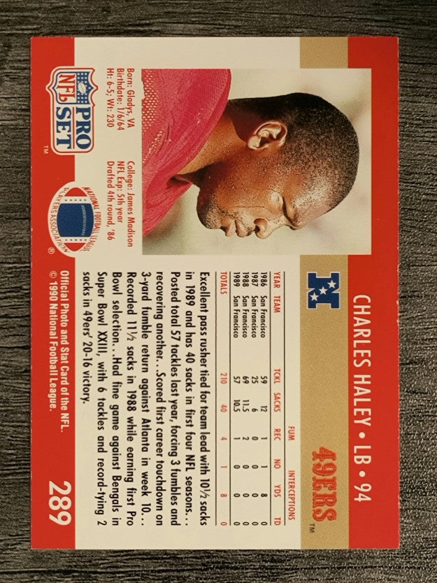 1990 Pro Set #289A Charles Haley ERR/Fumble recoveries 4 total (VGEX)