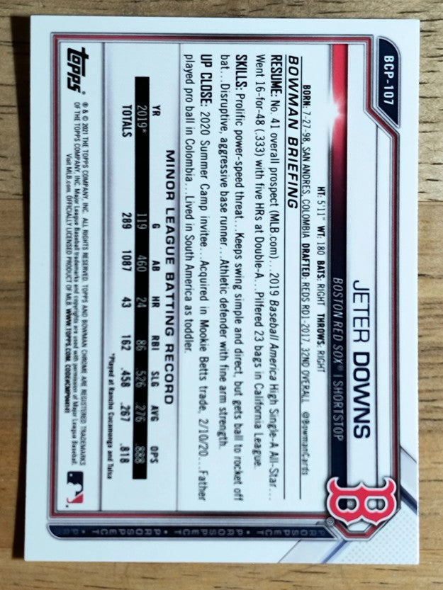 2021 Bowman Chrome Prospects #BCP107 Jeter Downs