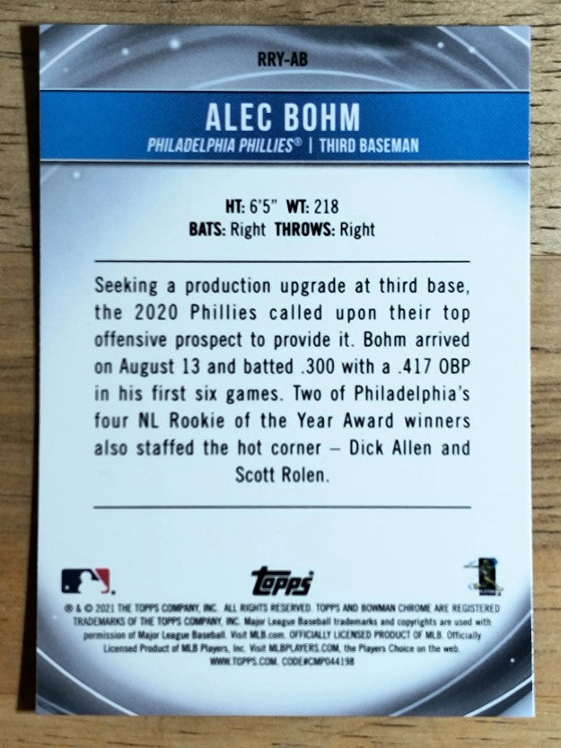 2021 Bowman Chrome Rookie of the Year Favorites Refractors #RRYAB Alec Bohm