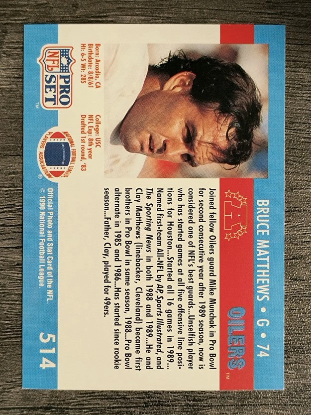 1990 Pro Set #514 Bruce Matthews