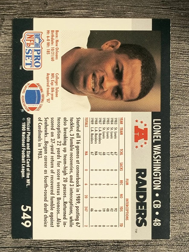 1990 Pro Set #549 Lionel Washington