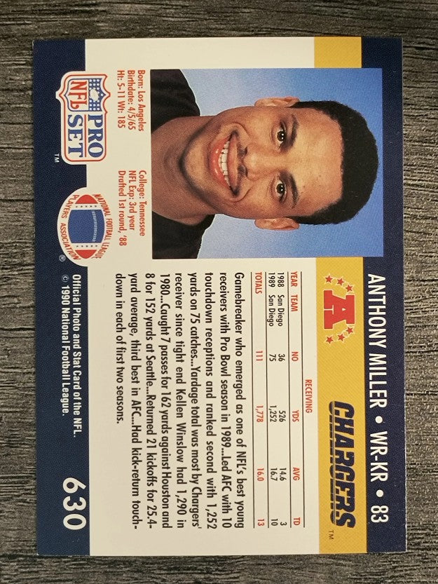 1990 Pro Set #630B Anthony Miller COR/Back says WR-KR