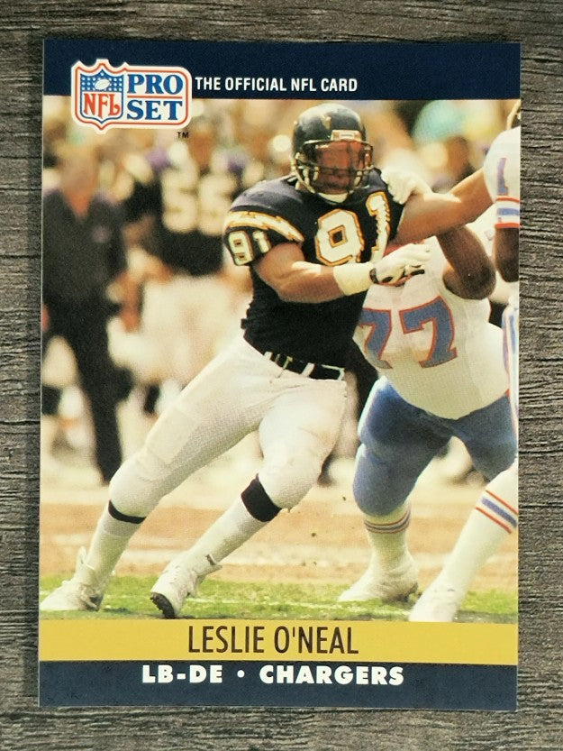 1990 Pro Set #632A Leslie O'Neal ERR/LB-DE on front