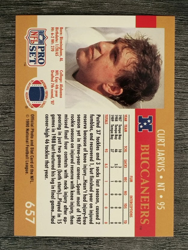 1990 Pro Set #657B Curt Jarvis COR/Includes Official NFL Card