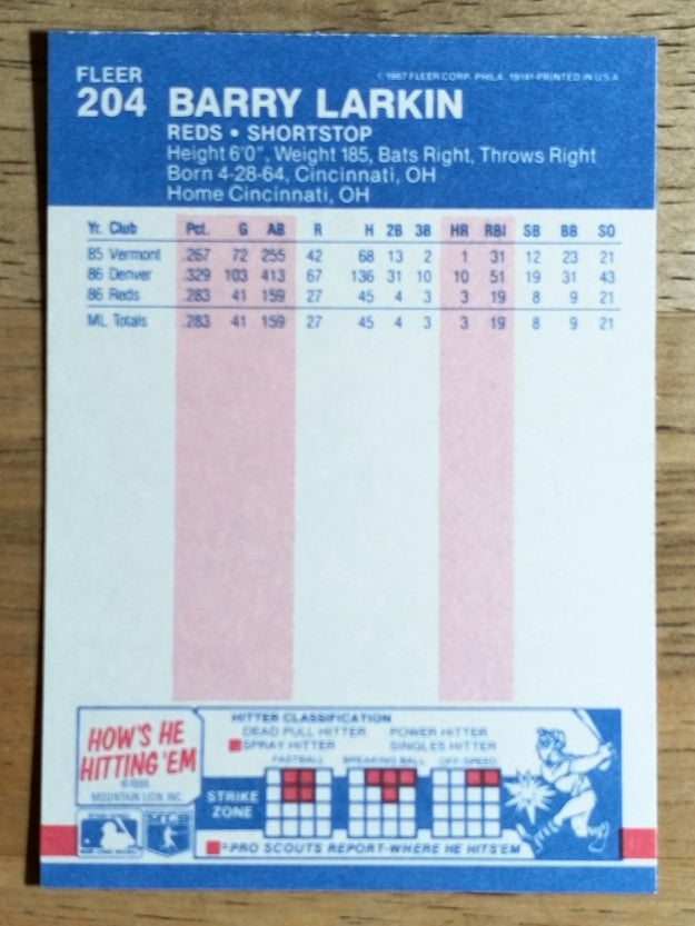 1987 Fleer #204 Barry Larkin RC