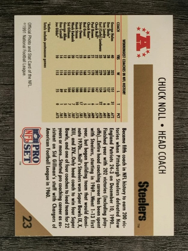 1991 Pro Set #23 Chuck Noll ML/200 Victories