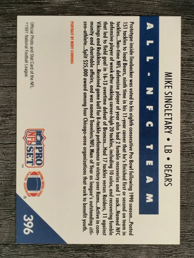 1991 Pro Set #396 Mike Singletary NFC