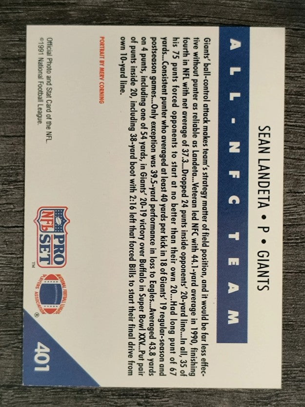 1991 Pro Set #401 Sean Landeta NFC