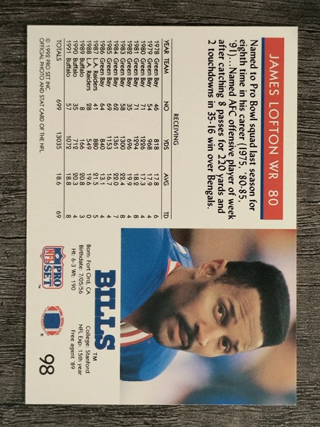 1992 Pro Set #98 James Lofton