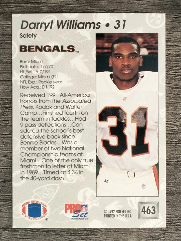1992 Pro Set #463 Darryl Williams RC