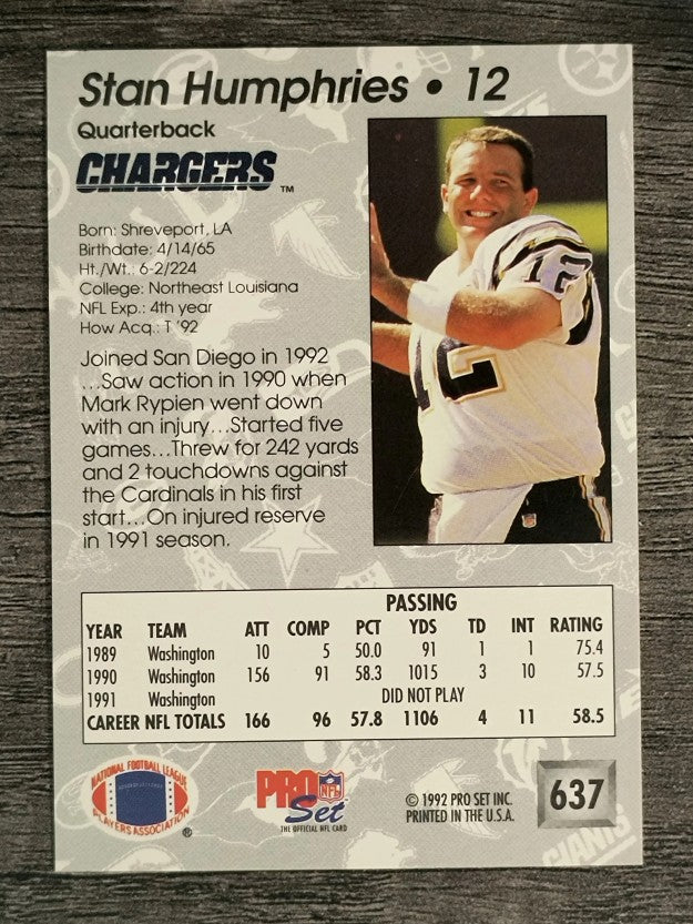 1992 Pro Set #637 Stan Humphries