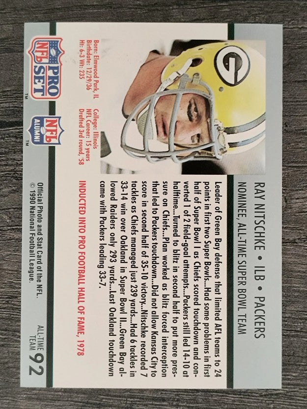 1990-91 Pro Set Super Bowl 160 #92 Ray Nitschke