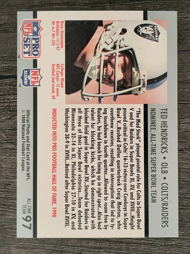 1990-91 Pro Set Super Bowl 160 #97 Ted Hendricks