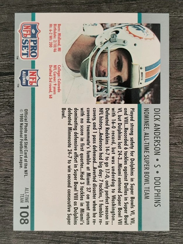 1990-91 Pro Set Super Bowl 160 #108 Dick Anderson