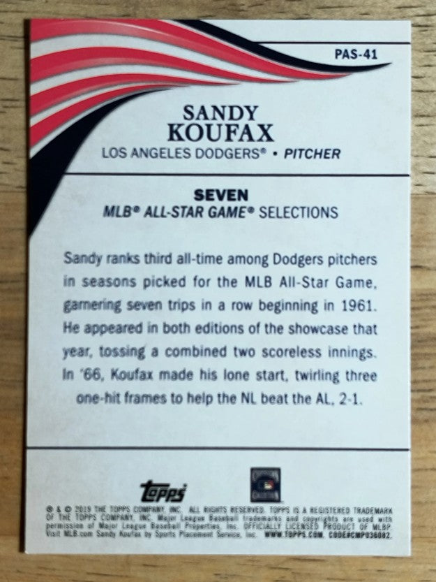 2019 Topps Update Perennial All Stars #PAS41 Sandy Koufax