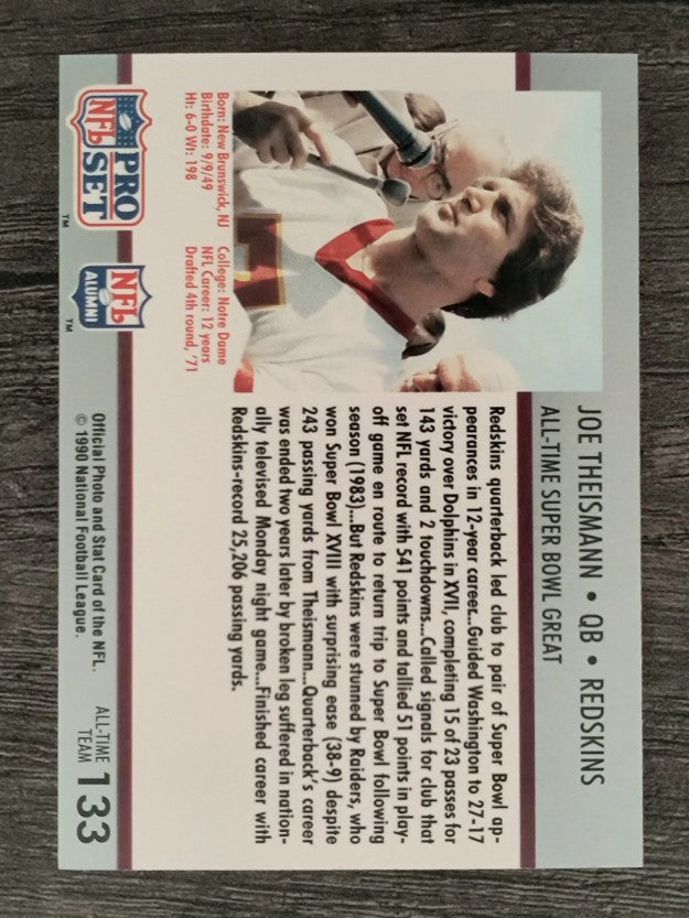 1990-91 Pro Set Super Bowl 160 #133 Joe Theismann