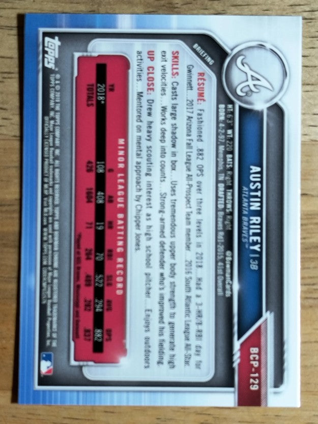 2019 Bowman Chrome Prospects #BCP129 Austin Riley