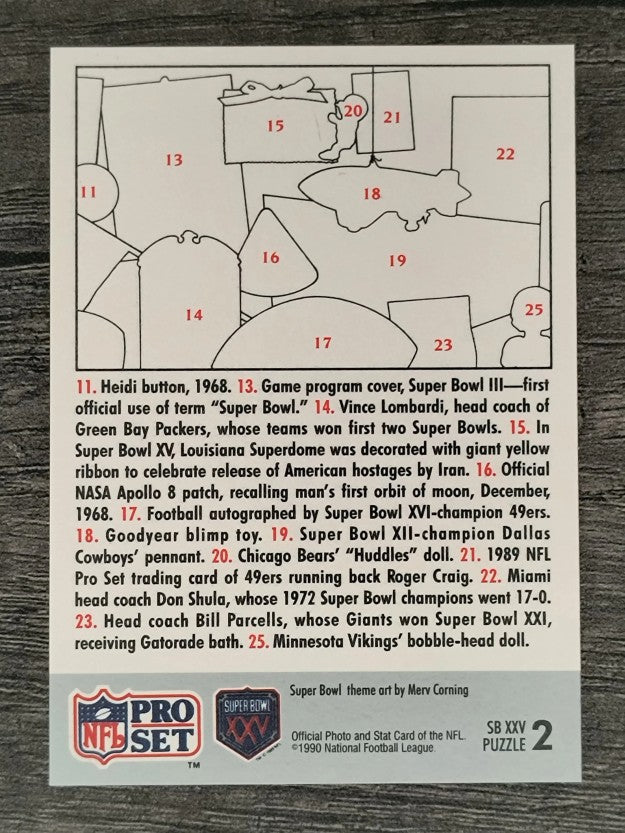 1990-91 Pro Set Super Bowl 160 #P2 Top row middle