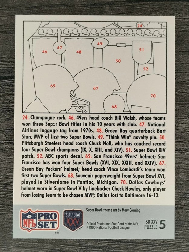 1990-91 Pro Set Super Bowl 160 #P5 Center row middle