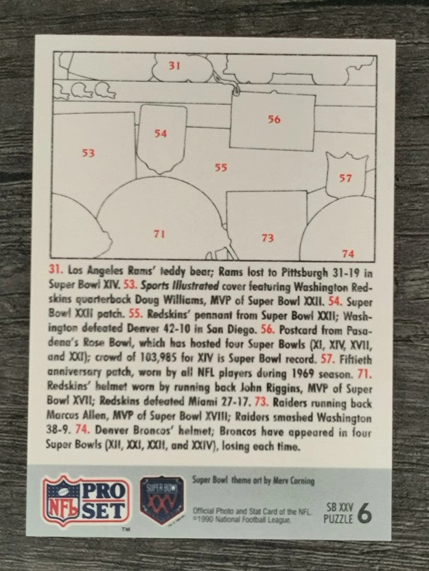 1990-91 Pro Set Super Bowl 160 #P6 Center row right