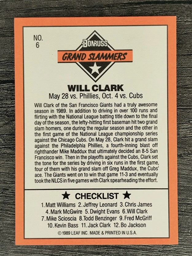 1990 Donruss Grand Slammers #6 Will Clark