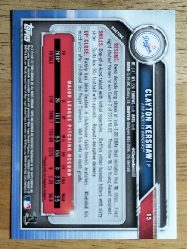 2019 Bowman #15 Clayton Kershaw