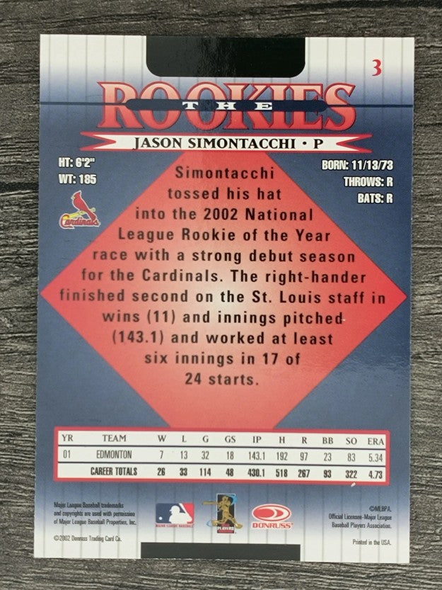 2002 Donruss Rookies #3 Jason Simontacchi RC