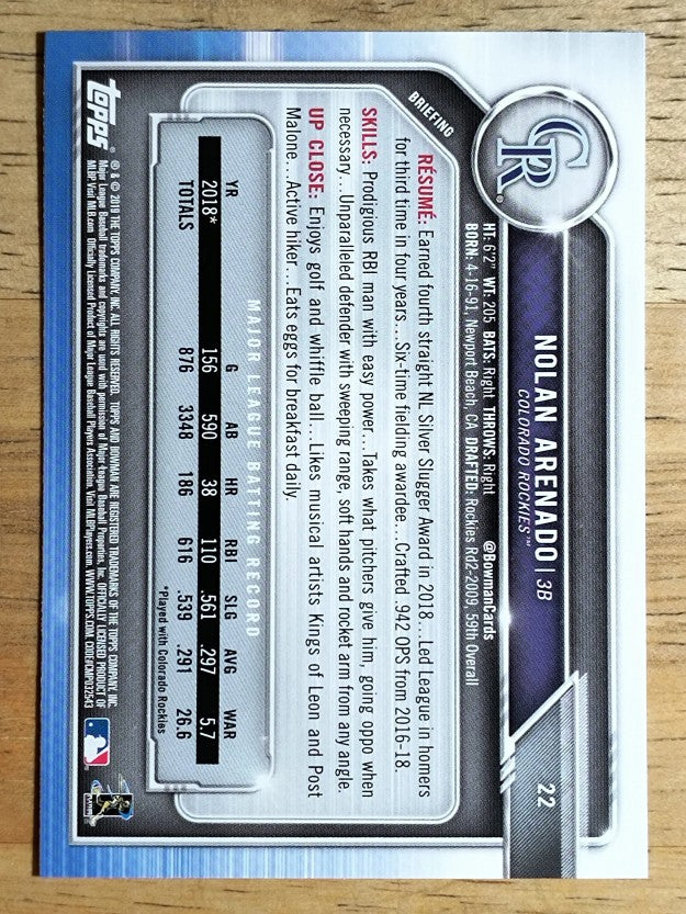 2019 Bowman #22 Nolan Arenado