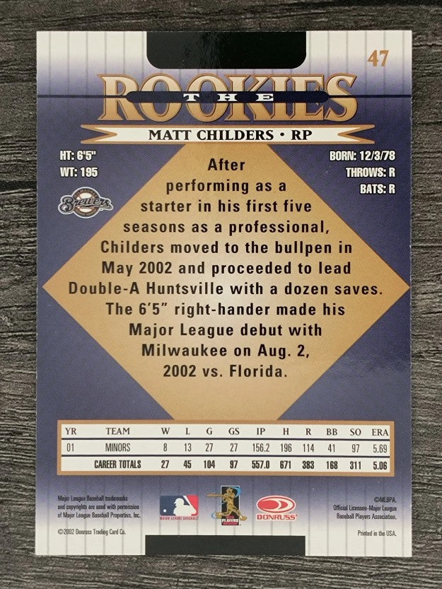 2002 Donruss Rookies #47 Matt Childers RC