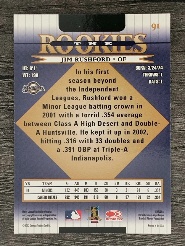 2002 Donruss Rookies #91 Jim Rushford RC
