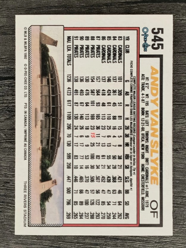 1992 O-Pee-Chee #545 Andy Van Slyke
