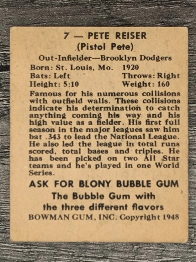 1948 Bowman #7 Pete Reiser SP RC (VG)