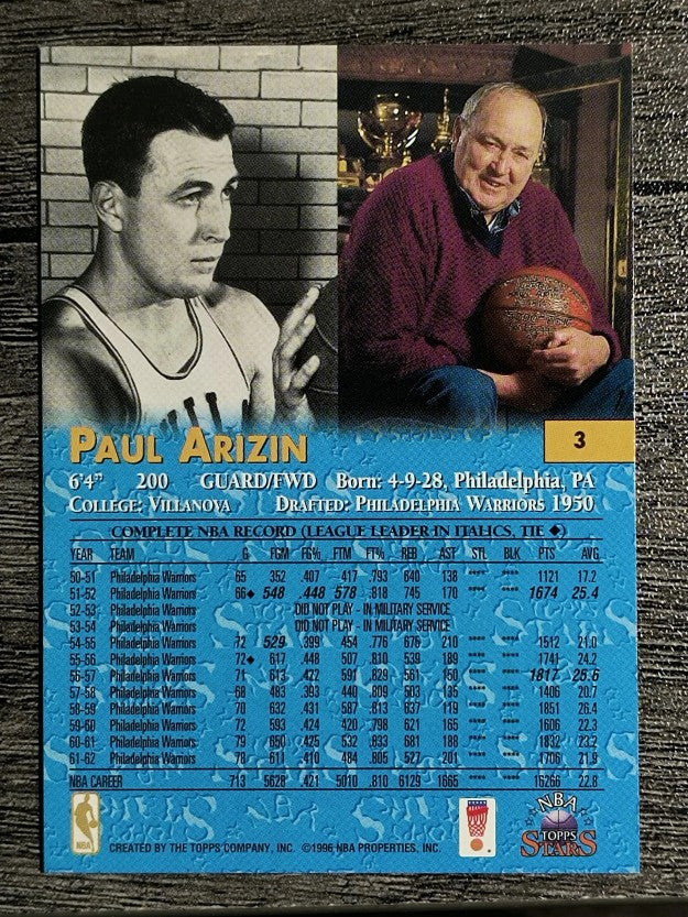 1996 Topps Stars #3 Paul Arizin