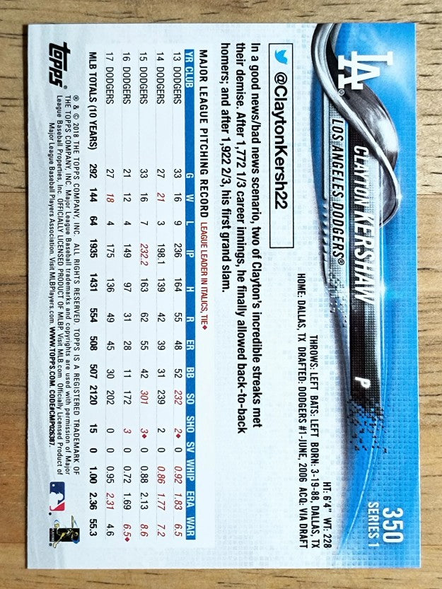 2018 Topps #350 Clayton Kershaw