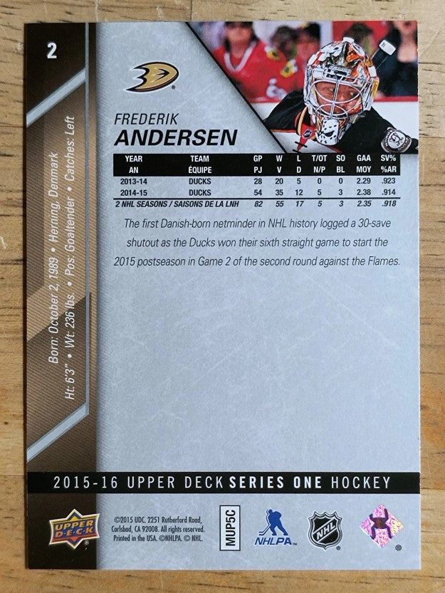 2015-16 Upper Deck #2 Frederik Andersen