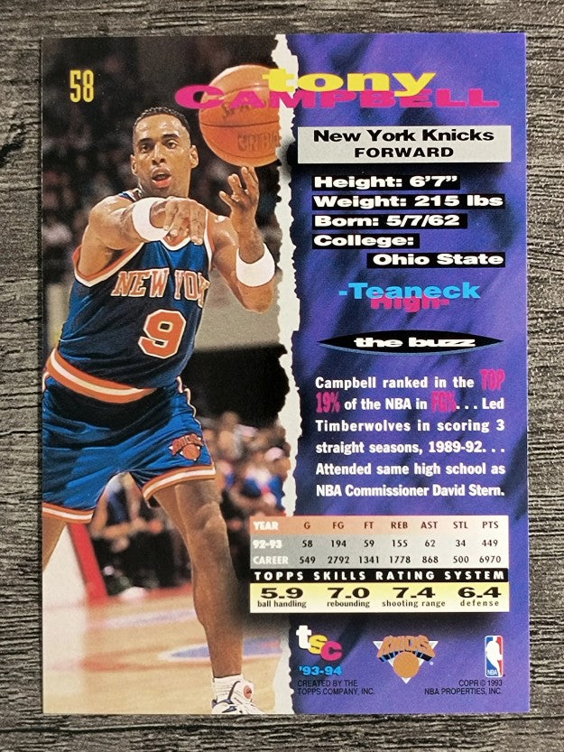 1993-94 Stadium Club #58 Tony Campbell