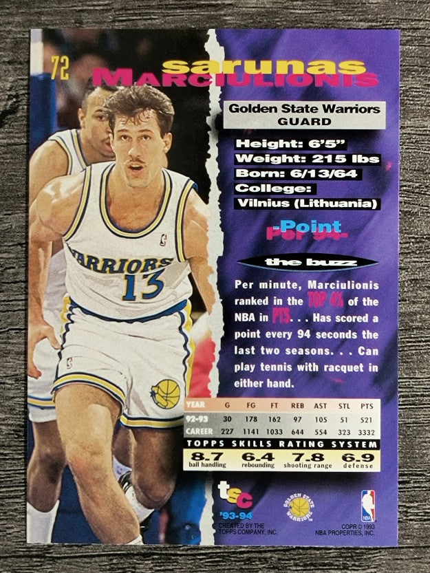 1993-94 Stadium Club #72 Sarunas Marciulionis