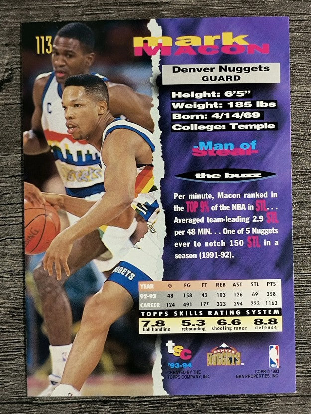 1993-94 Stadium Club #113 Mark Macon
